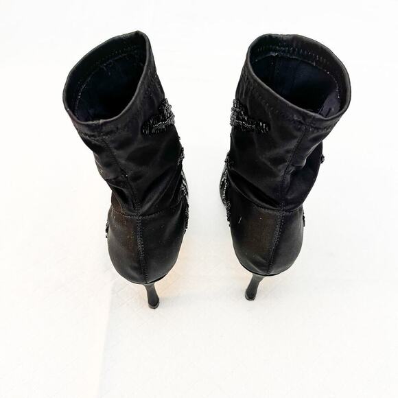 Zara Satin Embroidered Sequin Embellished Black Pointy Toe Booties Size 36 - Picture 2 of 5